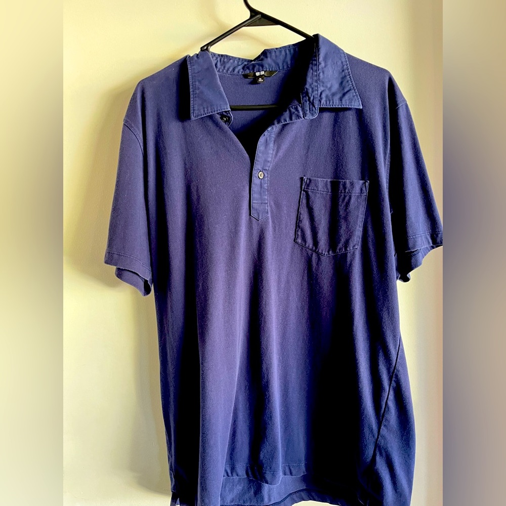 Dark blue uni glo collard men’s shirt used twice.